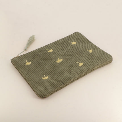 Pencil case - small ginkgo trees - corduroy - 20 x 14 cm