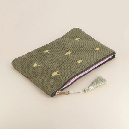 Pencil case - small ginkgo trees - corduroy - 20 x 14 cm
