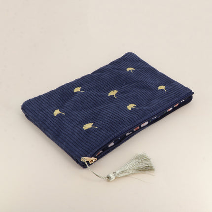 Pencil case - small ginkgo trees - corduroy - 20 x 14 cm