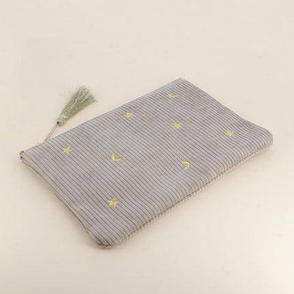 Pencil case - stars and moons - corduroy - 20 x 14 cm