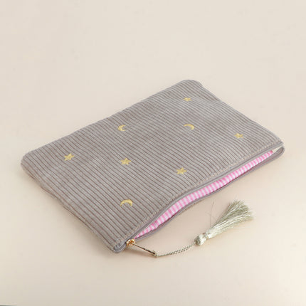 Pencil case - stars and moons - corduroy - 20 x 14 cm