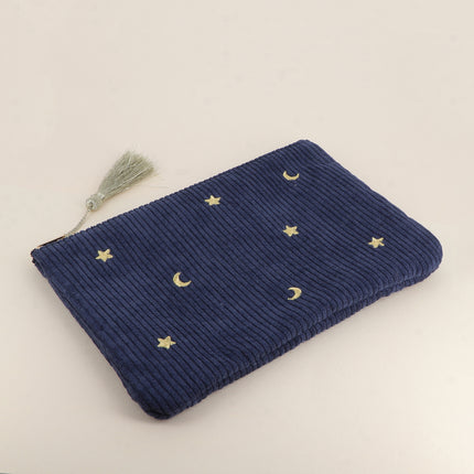 Pencil case - stars and moons - corduroy - 20 x 14 cm