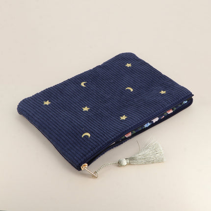 Pencil case - stars and moons - corduroy - 20 x 14 cm