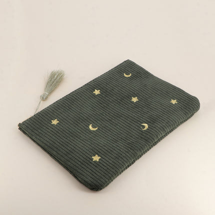 Pencil case - stars and moons - corduroy - 20 x 14 cm