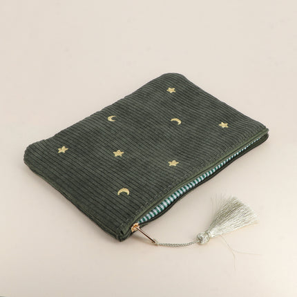 Pencil case - stars and moons - corduroy - 20 x 14 cm
