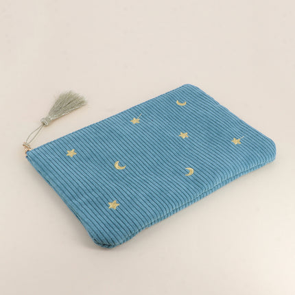 Pencil case - stars and moons - corduroy - 20 x 14 cm