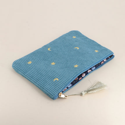 Pencil case - stars and moons - corduroy - 20 x 14 cm