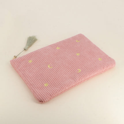 Pencil case - stars and moons - corduroy - 20 x 14 cm