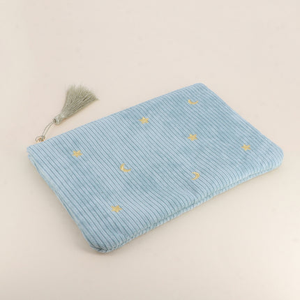 Pencil case - stars and moons - corduroy - 20 x 14 cm
