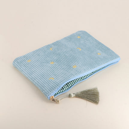Pencil case - stars and moons - corduroy - 20 x 14 cm