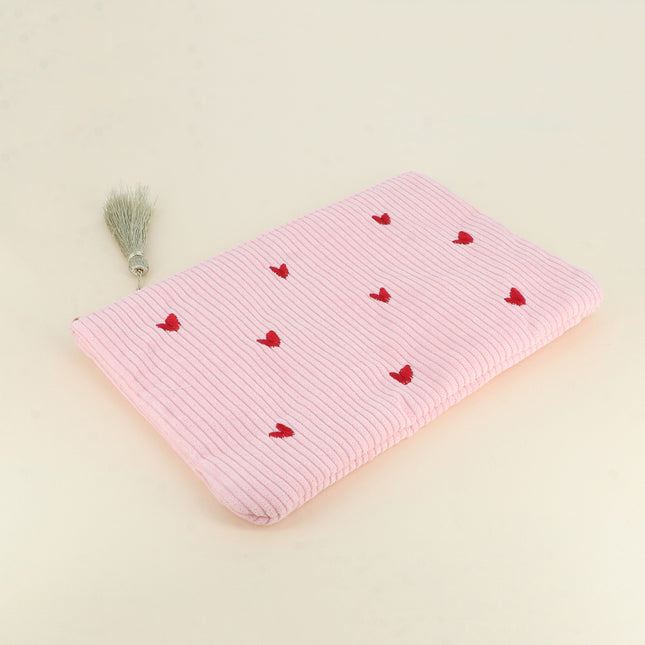 Pencil case - small hearts - corduroy - 20 x 14 cm