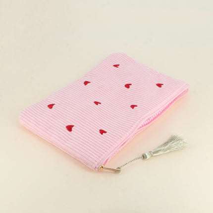 Pencil case - small hearts - corduroy - 20 x 14 cm