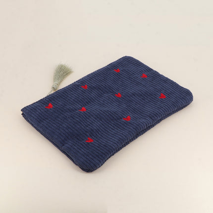 Pencil case - small hearts - corduroy - 20 x 14 cm