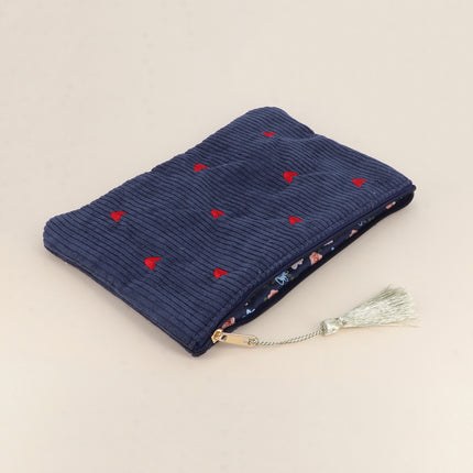 Pencil case - small hearts - corduroy - 20 x 14 cm