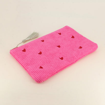Pencil case - small hearts - corduroy - 20 x 14 cm