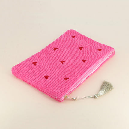 Pencil case - small hearts - corduroy - 20 x 14 cm