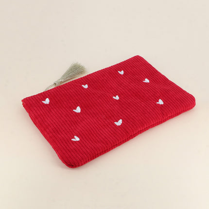 Pencil case - small hearts - corduroy - 20 x 14 cm