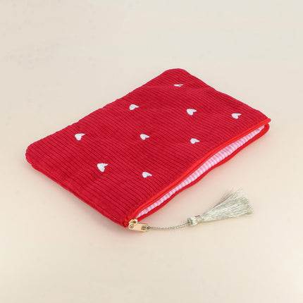Pencil case - small hearts - corduroy - 20 x 14 cm