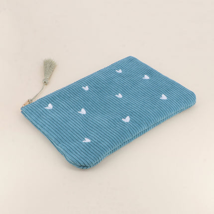 Pencil case - small hearts - corduroy - 20 x 14 cm