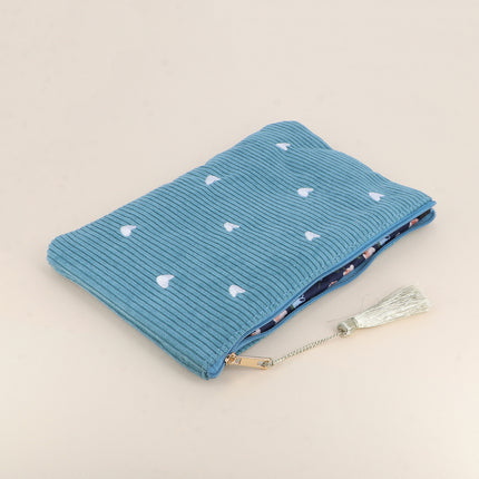 Pencil case - small hearts - corduroy - 20 x 14 cm
