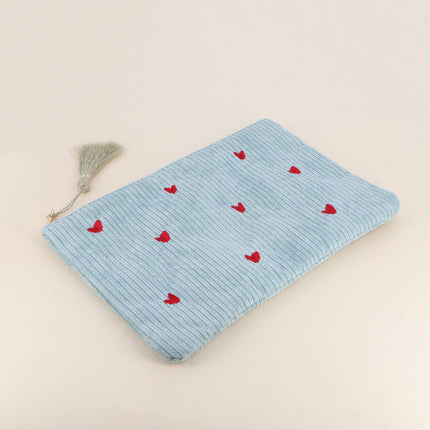 Pencil case - small hearts - corduroy - 20 x 14 cm