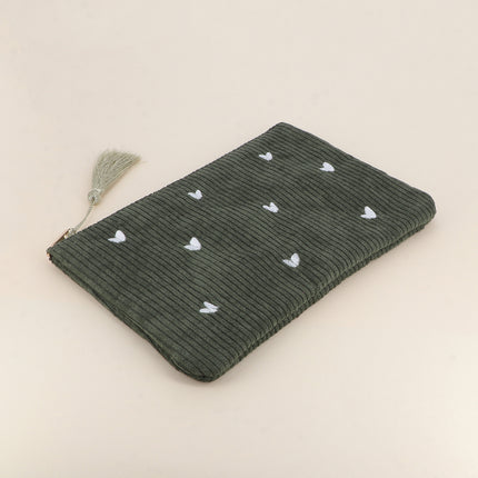Pencil case - small hearts - corduroy - 20 x 14 cm