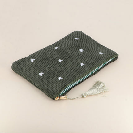Pencil case - small hearts - corduroy - 20 x 14 cm