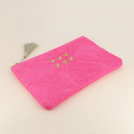 Pencil case - 6 hearts - corduroy - 20 x 14 cm