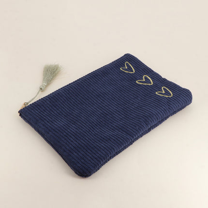 Trousse - 6 coeurs - velours côtelé - 20 x 14 cm