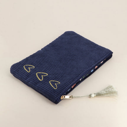 Trousse - 6 coeurs - velours côtelé - 20 x 14 cm