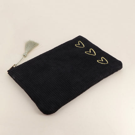 Trousse - 6 coeurs - velours côtelé - 20 x 14 cm