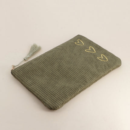 Trousse - 6 coeurs - velours côtelé - 20 x 14 cm