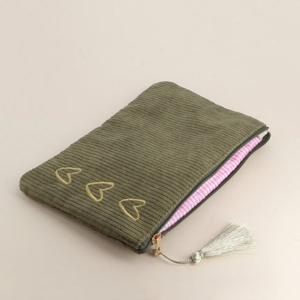 Trousse - 6 coeurs - velours côtelé - 20 x 14 cm