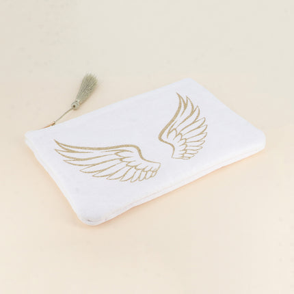 Cotton pencil case - glittery angel wings - 20 x 14 cm