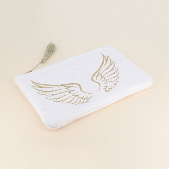 Trousse en coton - ailes d'ange pailletées - 20 x 14 cm