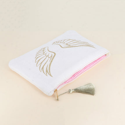 Cotton pencil case - glittery angel wings - 20 x 14 cm