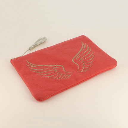 Cotton pencil case - glittery angel wings - 20 x 14 cm