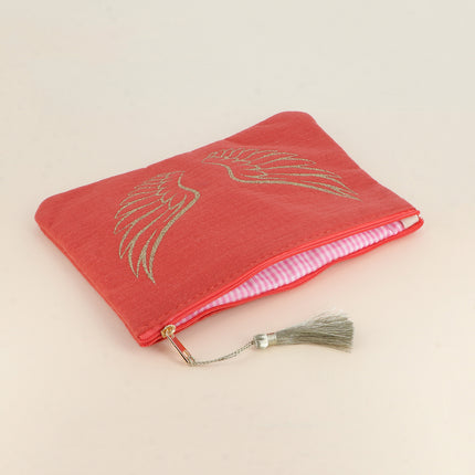 Cotton pencil case - glittery angel wings - 20 x 14 cm