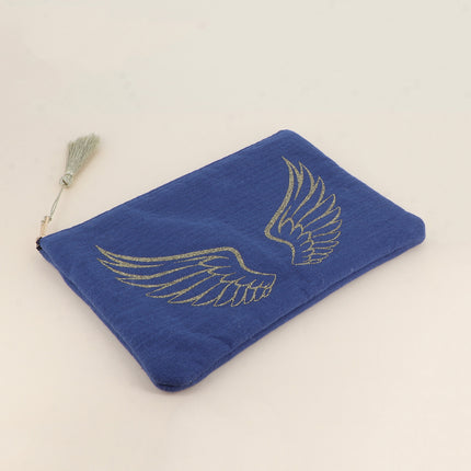 Cotton pencil case - glittery angel wings - 20 x 14 cm
