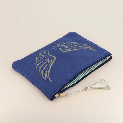 Cotton pencil case - glittery angel wings - 20 x 14 cm