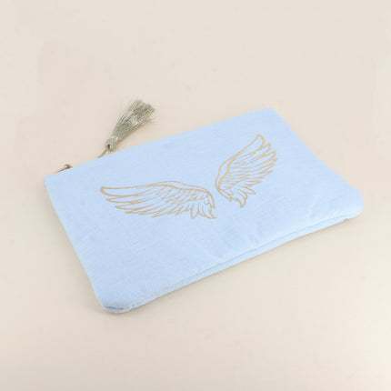 Trousse en coton - ailes d'ange pailletées - 20 x 14 cm