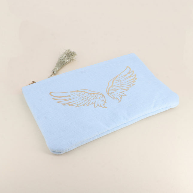 Trousse en coton - ailes d'ange pailletées - 20 x 14 cm