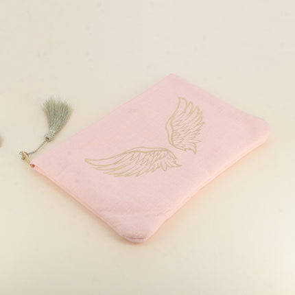 Trousse en coton - ailes d'ange pailletées - 20 x 14 cm