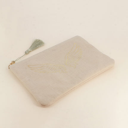 Trousse en coton - ailes d'ange pailletées - 20 x 14 cm