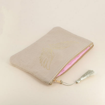 Trousse en coton - ailes d'ange pailletées - 20 x 14 cm