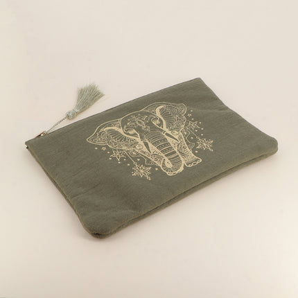 Trousse en coton - éléphant style mandala - 20 x 14 cm