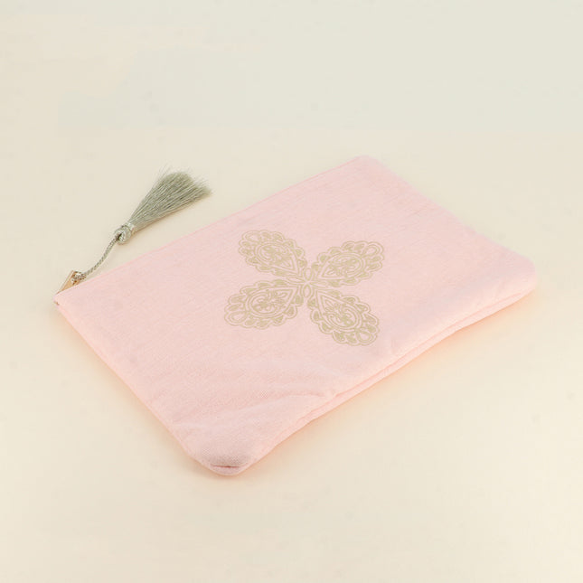Trousse en coton - croix florale - 20 x 14 cm