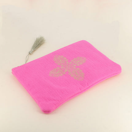 Trousse en coton - croix florale - 20 x 14 cm