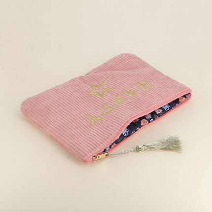 Trousse - HAPPY & étoile filante - velours côtelé - 20 x 14 cm