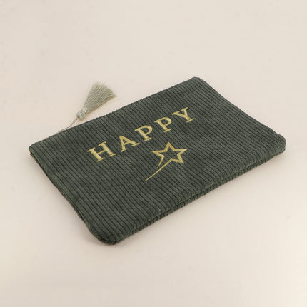 Trousse - HAPPY & étoile filante - velours côtelé - 20 x 14 cm